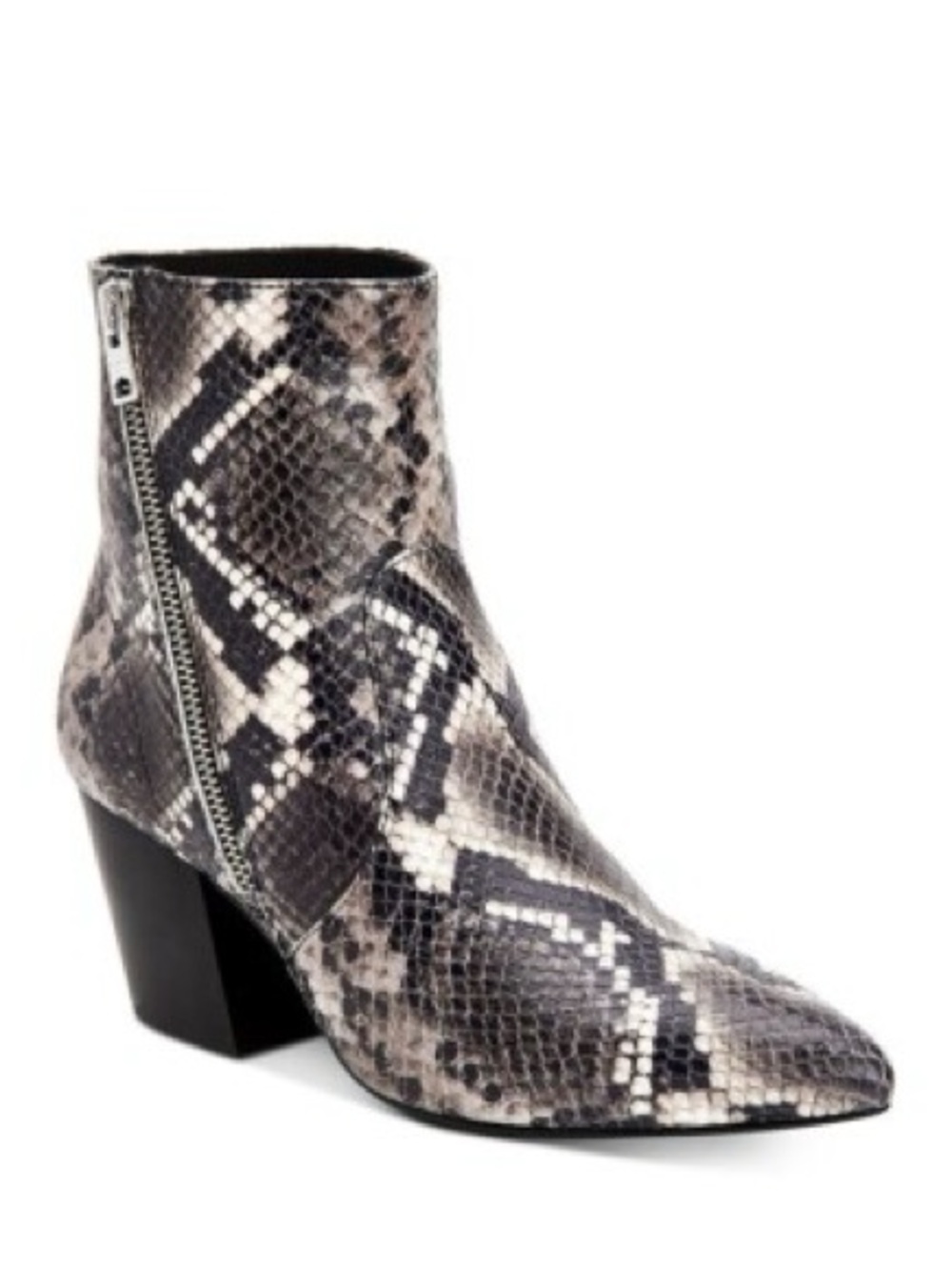 All Saints Gray Snake-Print Pointed Ankle Boots